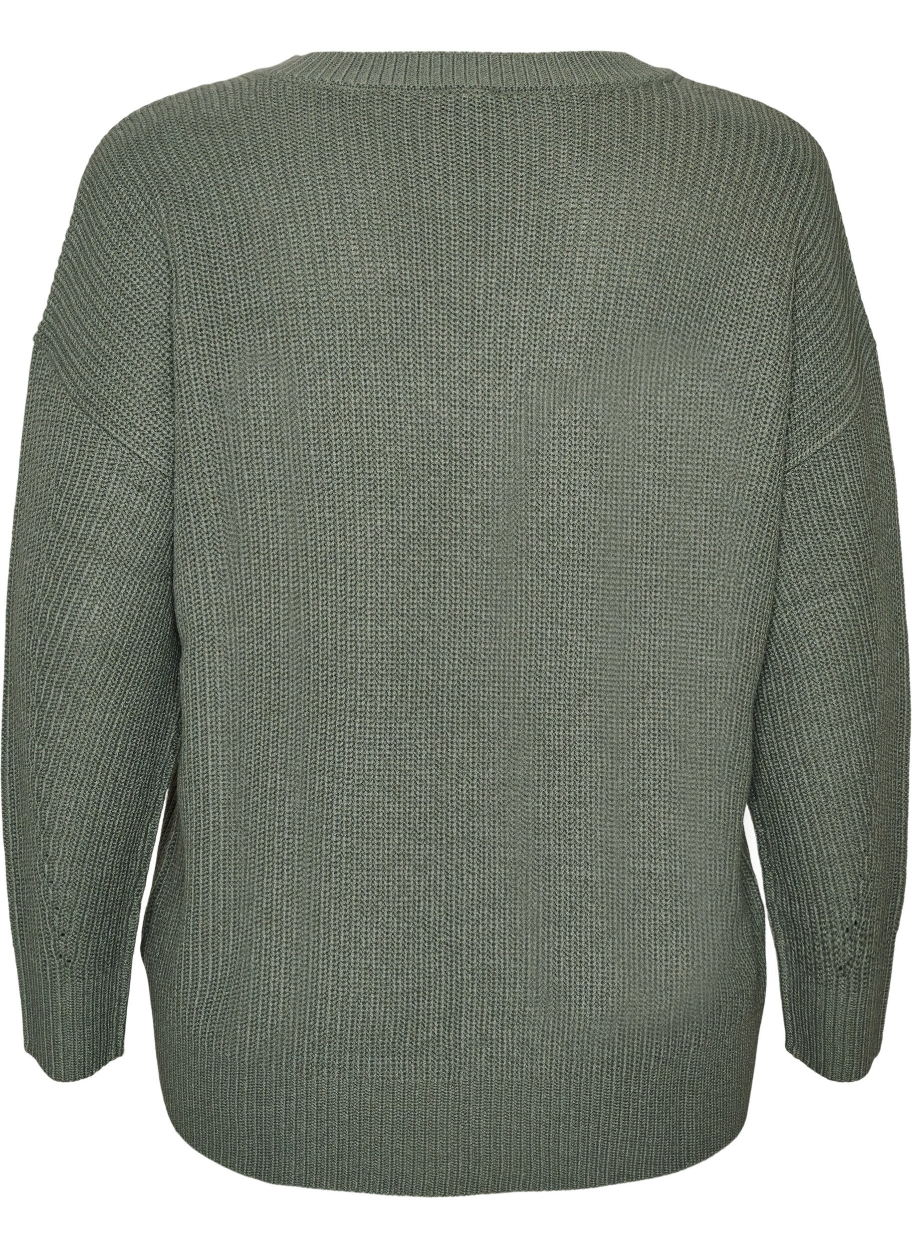 ZizziBlouse longue en maille c&ocirc;tel&eacute;e avec col en V, Vert fonc&eacute;, Packshot image number 1