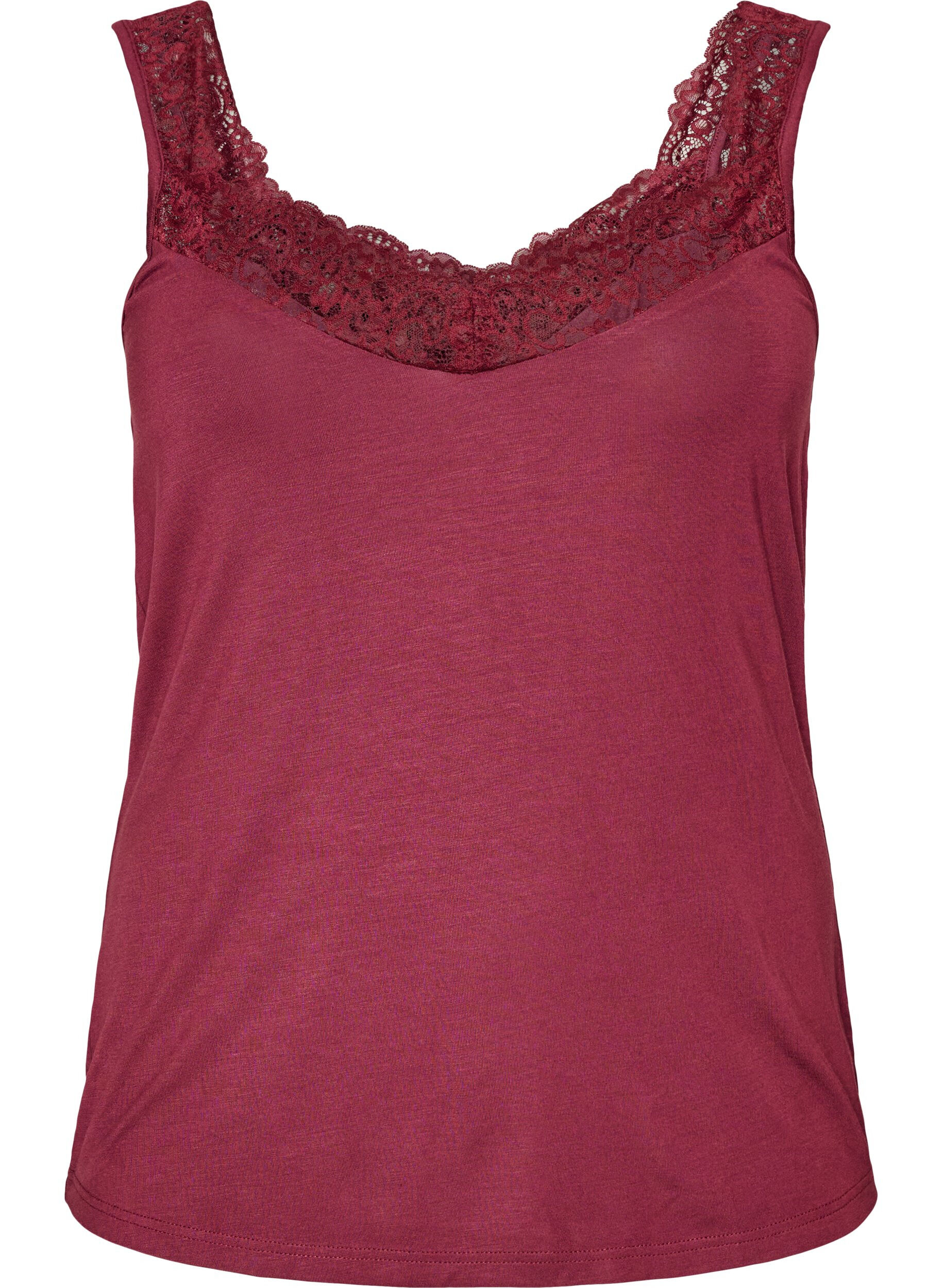 ZizziTop en viscose avec bord en dentelle, Bordeaux, Packshot image number 0