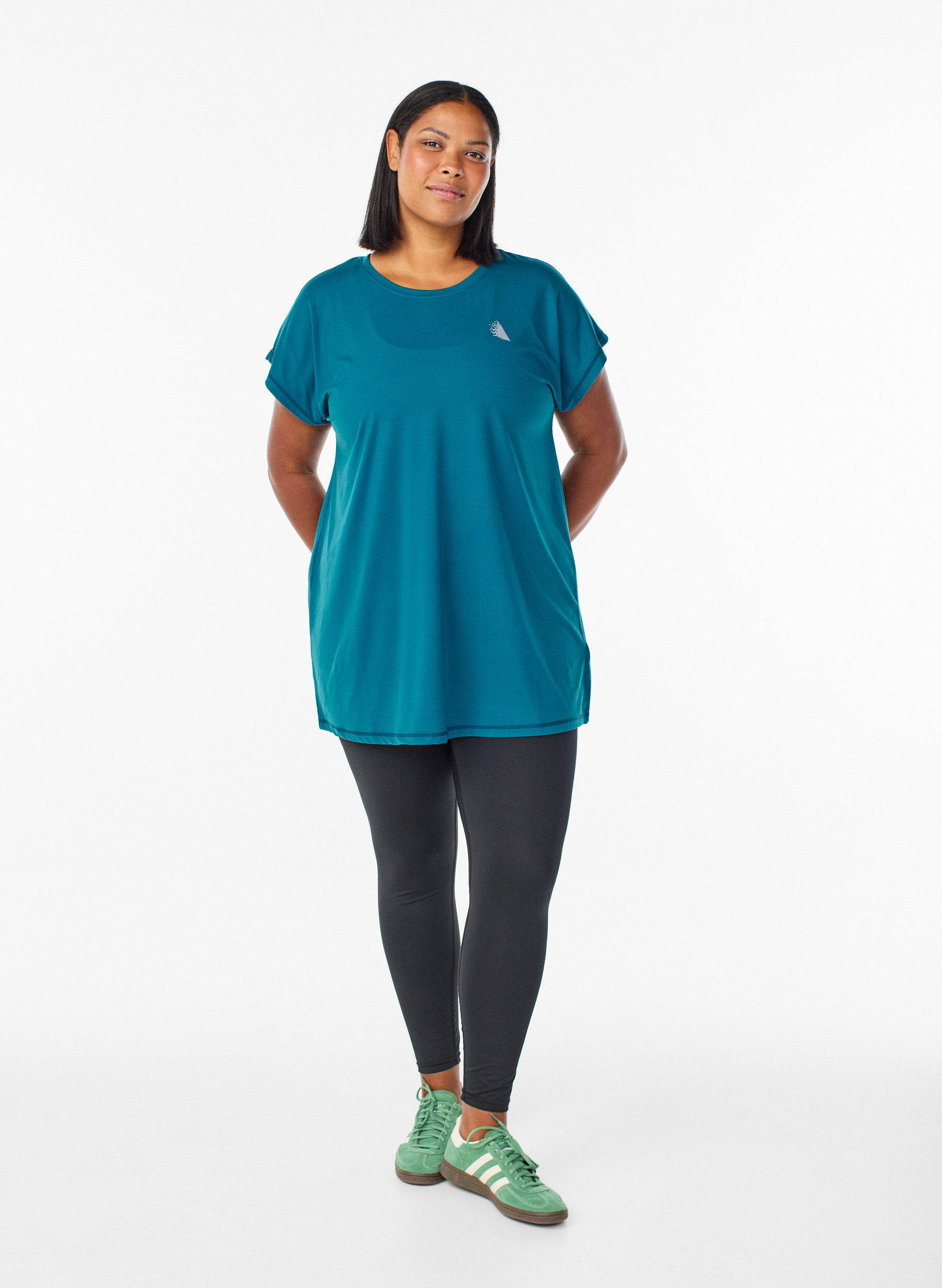 Zizzi T-shirt long de sport, Bleu p&eacute;trole, Model image number 1