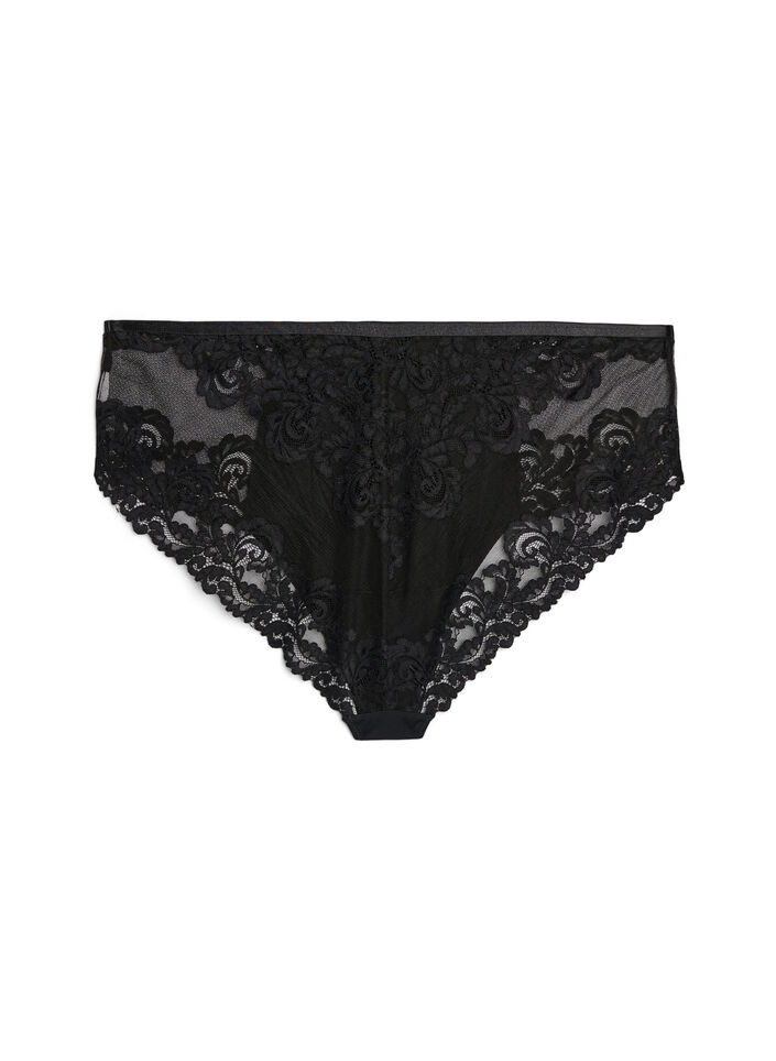 Culotte hipster en dentelle avec d&eacute;tail crois&eacute;, Noir, Packshot image number 1