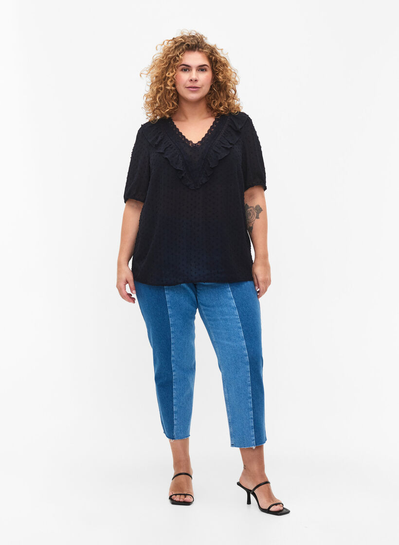 Blouse à manches courtes et structure à pois, Night Sky, Model image number 2