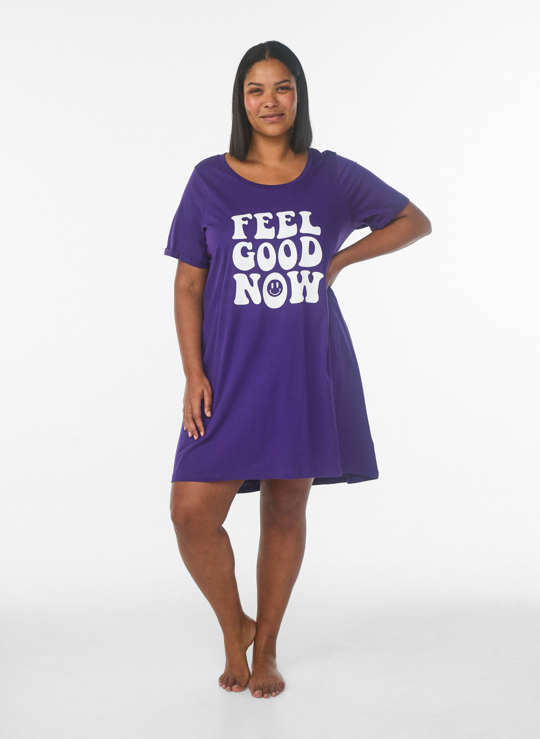 Zizzi Chemise de nuit &agrave; manches courtes en coton biologique, Bleu, Model image number 1