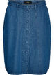 Jupe en jean coupe &eacute;vas&eacute;e avec patte de boutonnage ondul&eacute;e, Bleu, Packshot image number 0