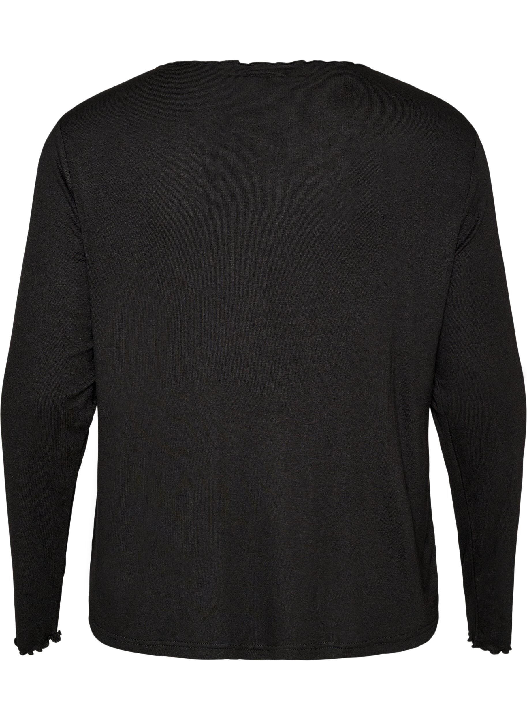 ZizziHaut de pyjama en viscose &agrave; manches longues, Noir, Packshot image number 1