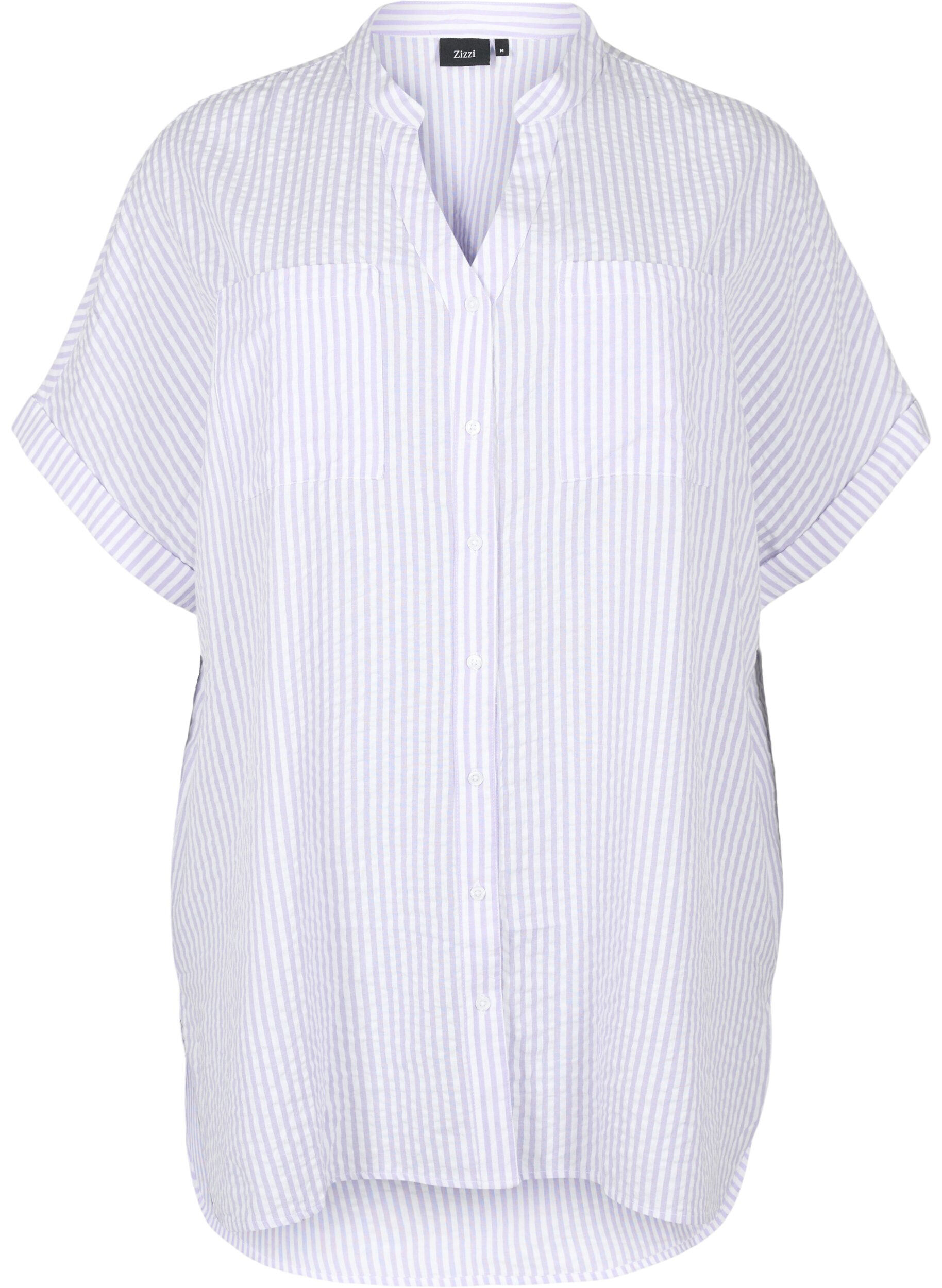 Zizzi Chemise ray&eacute;e avec poches de poitrine, White/LavenderStripe, Packshot image number 0