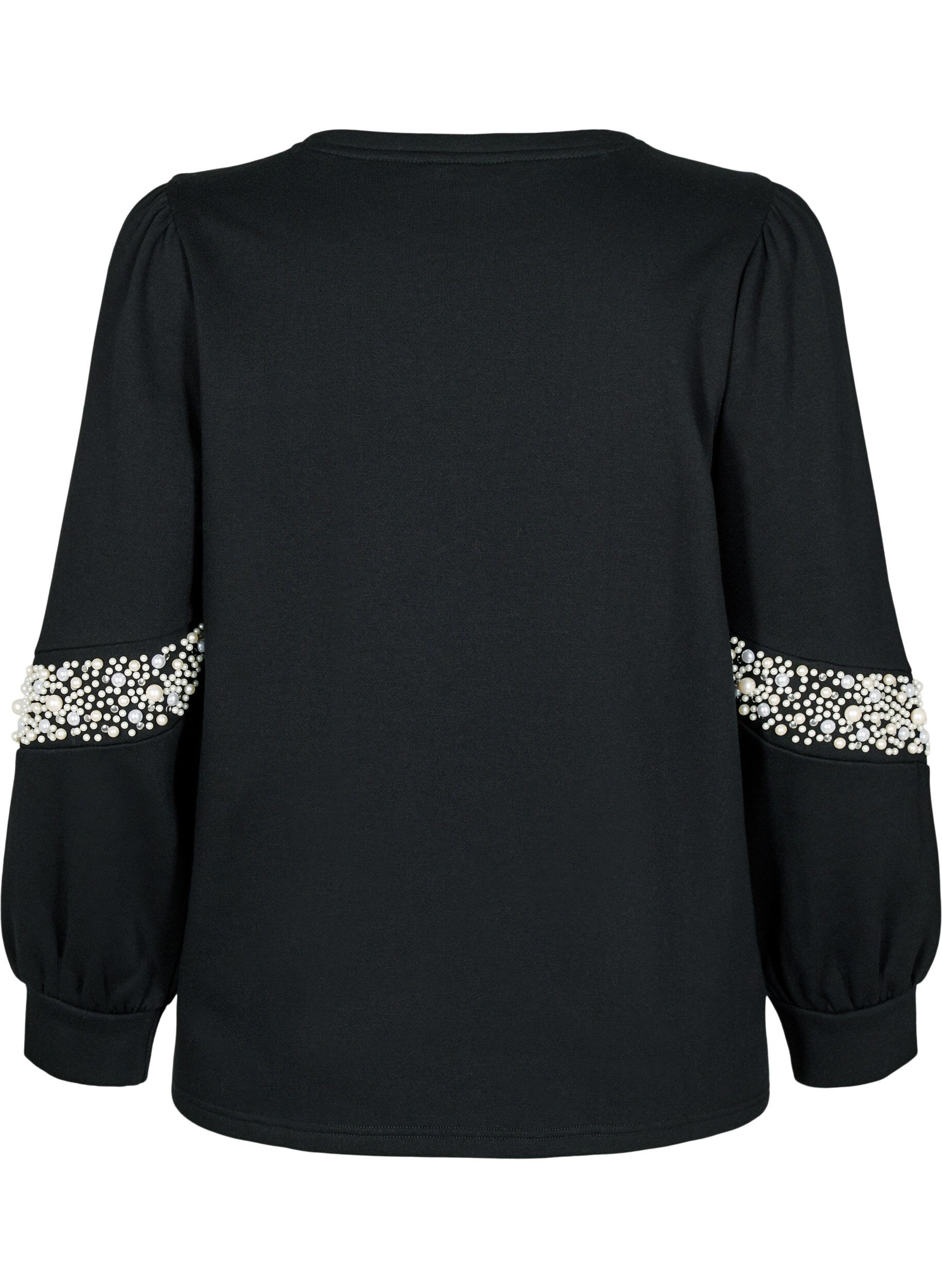Zizzi Sweat-shirt avec d&eacute;tails en perles, Black, Packshot image number 1