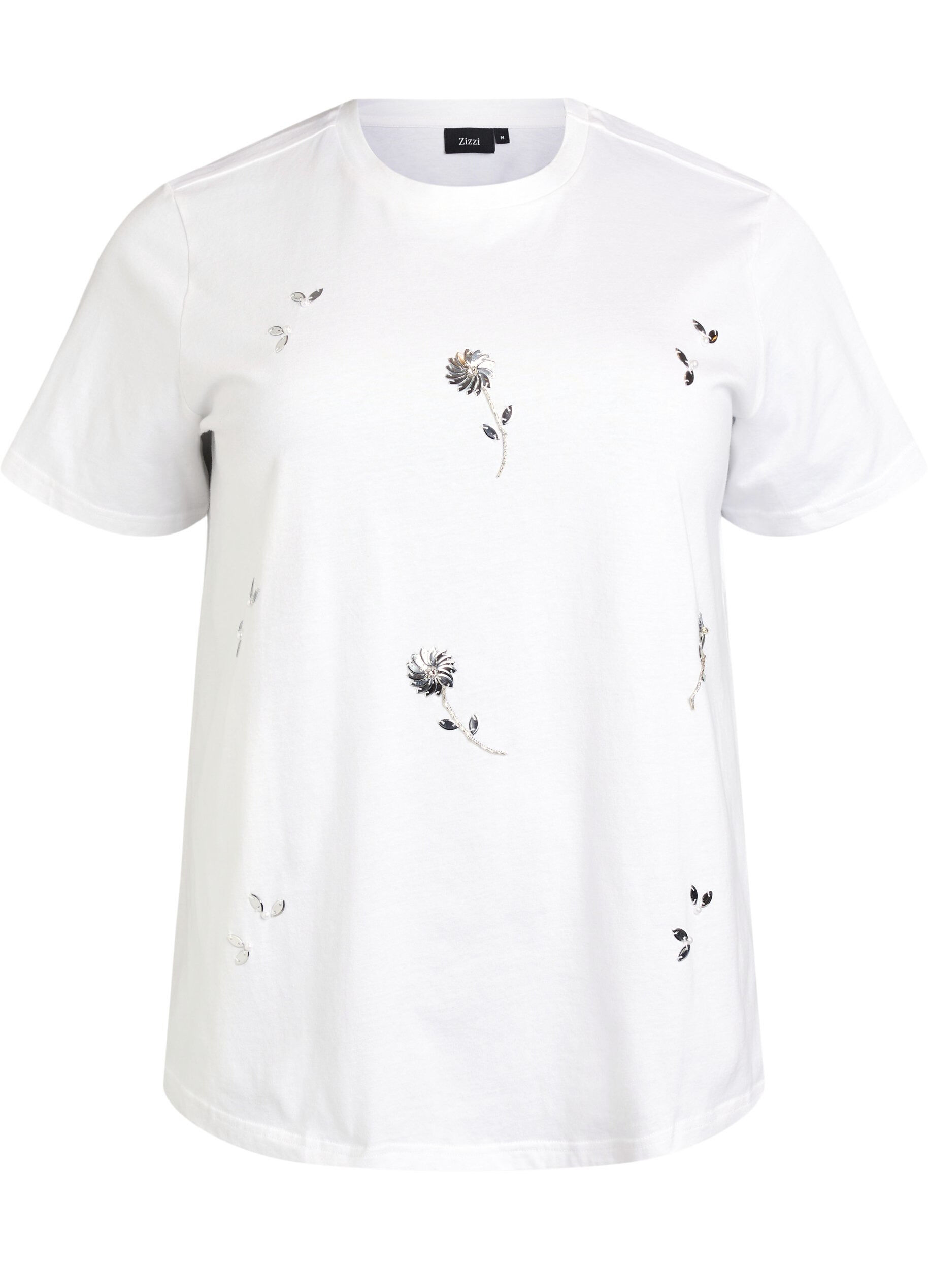 Zizzi T-shirt avec fleurs en sequins, Blanc, Packshot image number 0