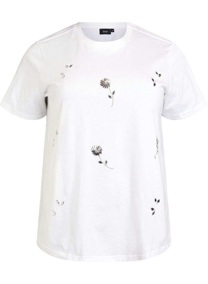 T-shirt avec fleurs en sequins, Blanc, Packshot image number 0