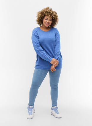 Pull en tricot avec col rond, Ultramarine, Model image number 2