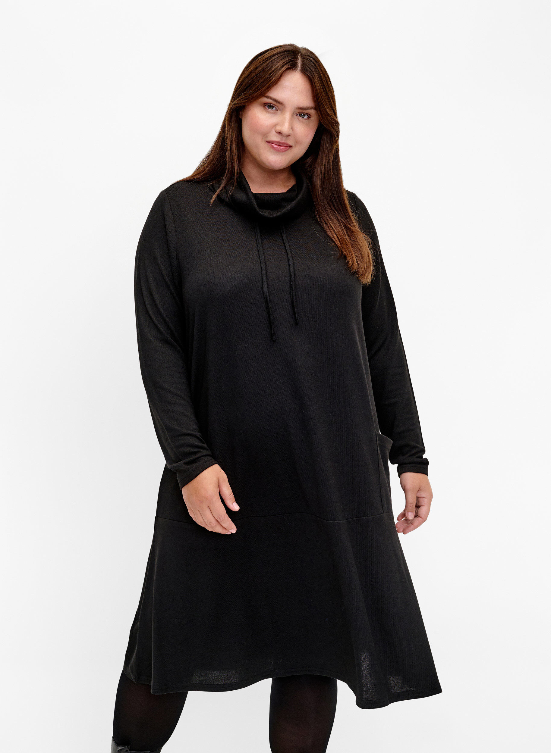 Zizzi Robe en jersey avec col montant et poches, Noir, Model image number 0
