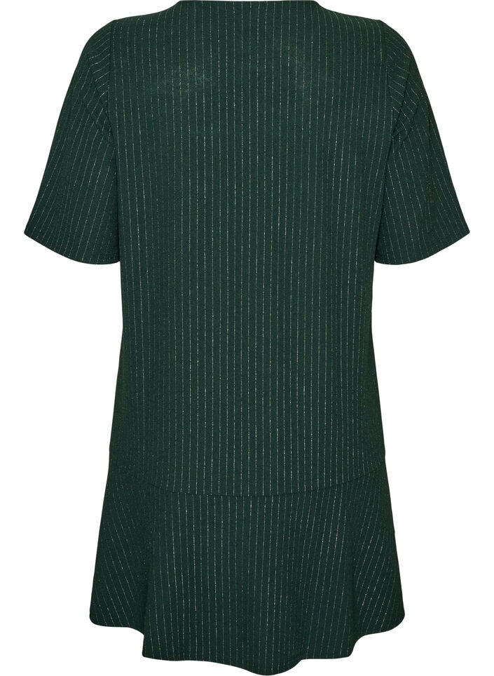 Robe courte coupe &eacute;vas&eacute;e avec des rayures paillet&eacute;es, Vert fonc&eacute;, Packshot image number 1