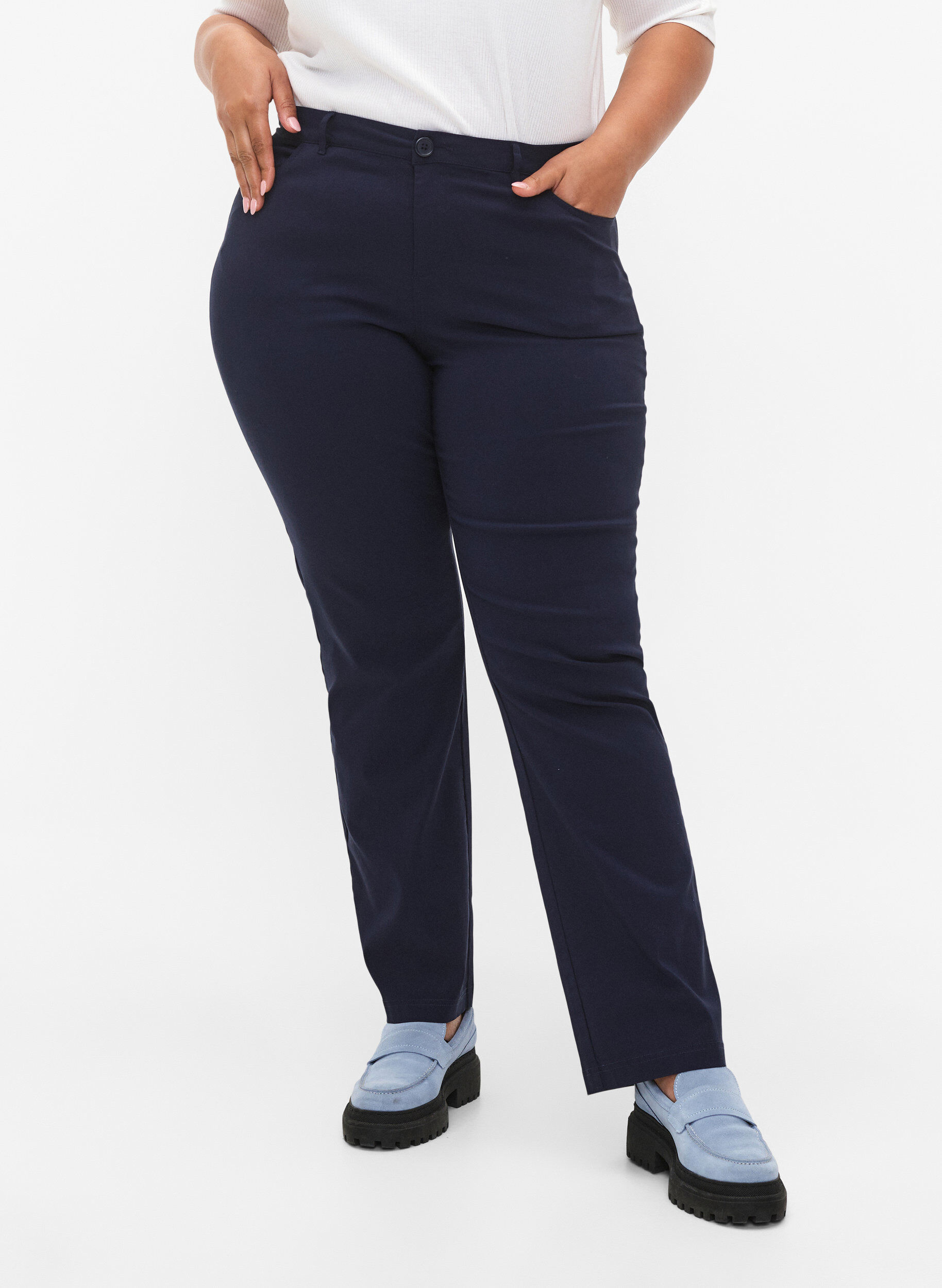 Zizzi Pantalon classique en m&eacute;lange de viscose, Bleu, Model image number 2