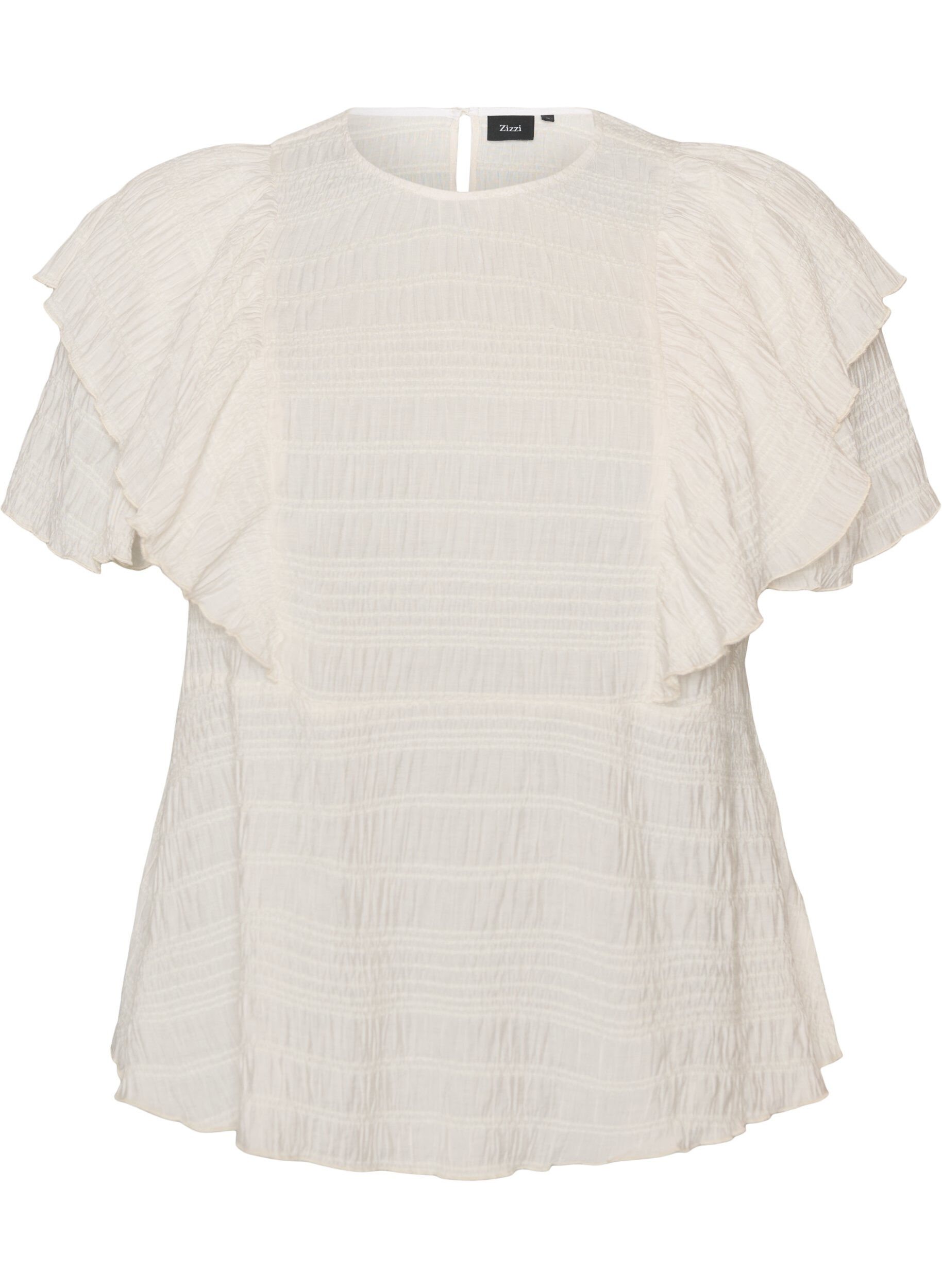 ZizziBlouse avec texture smock&eacute;e et manches &agrave; volants, Vanille, Packshot image number 0