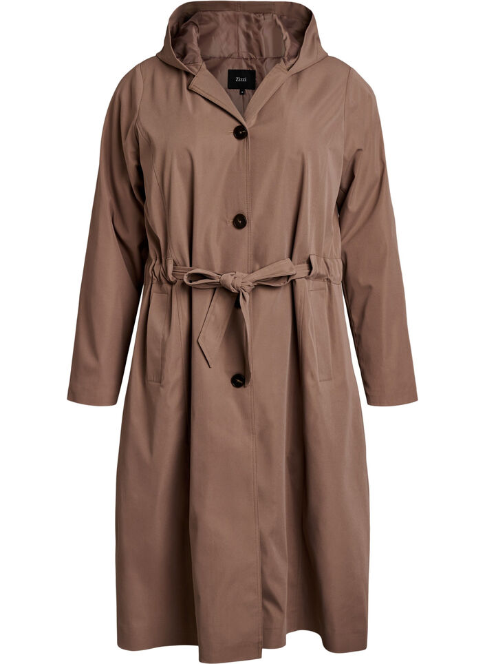 Trench-coat avec capuche et ceinture &agrave; nouer, Marron, Packshot image number 0