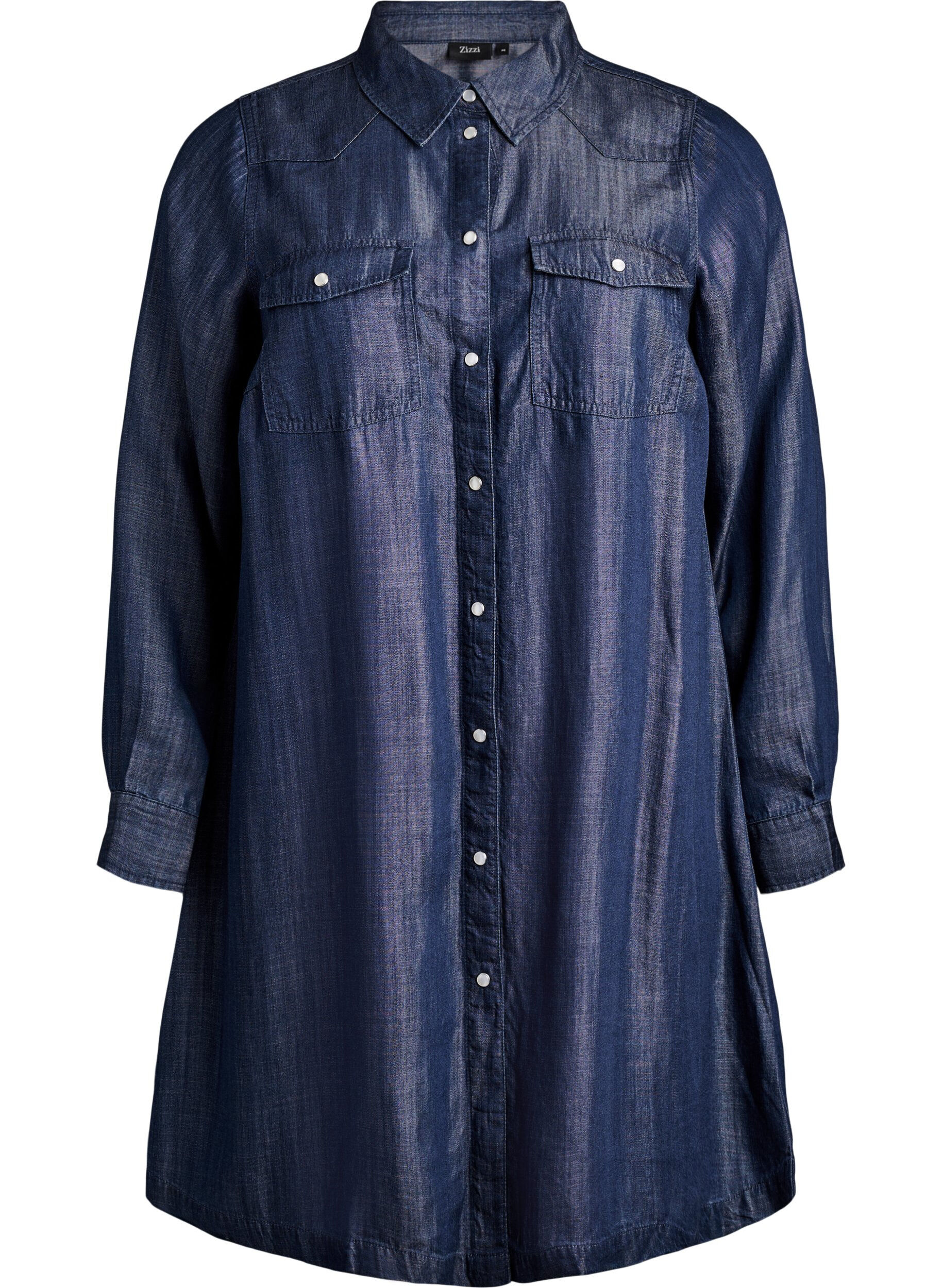 Robe courte en lyocell denim avec pressions