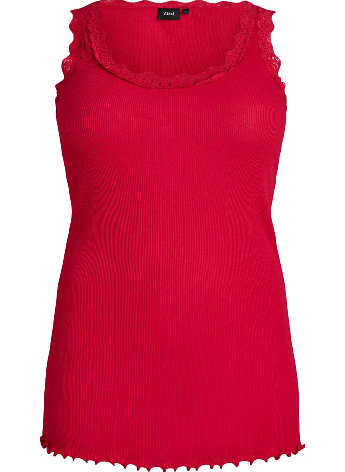Haut avec bordure en dentelle, Rouge, Packshot image number 0