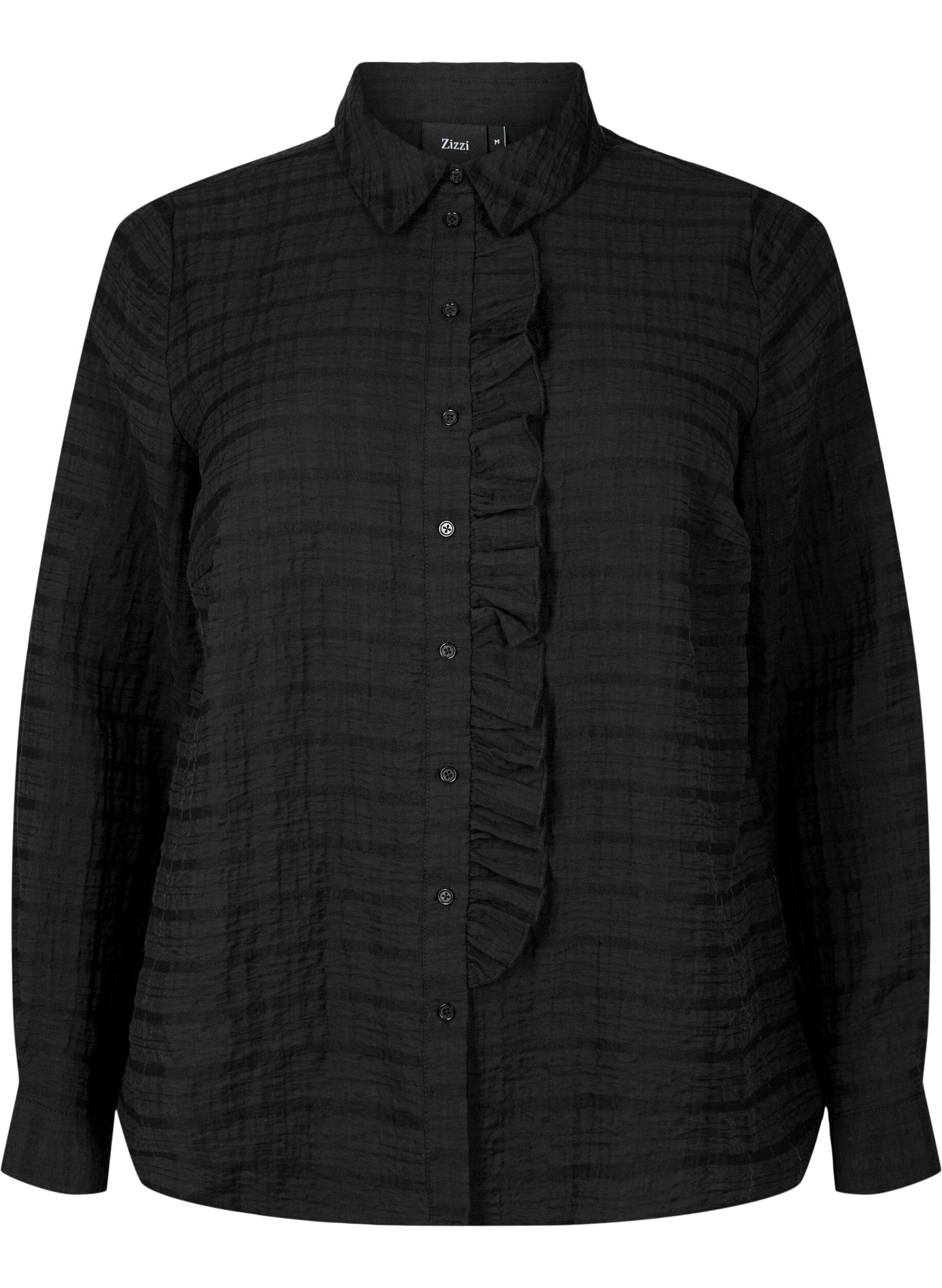Zizzi Chemise avec structure et d&eacute;tails volant&eacute;s, Black, Packshot image number 0