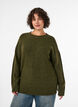 Blouse en maille avec motif c&ocirc;tel&eacute; en V et fentes, Vert fonc&eacute;, Model image number 0