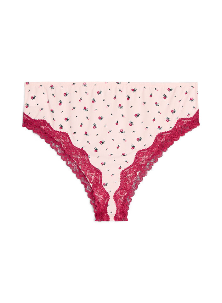 Culotte br&eacute;silienne avec imprim&eacute; floral et dentelle, Rose, Packshot image number 1