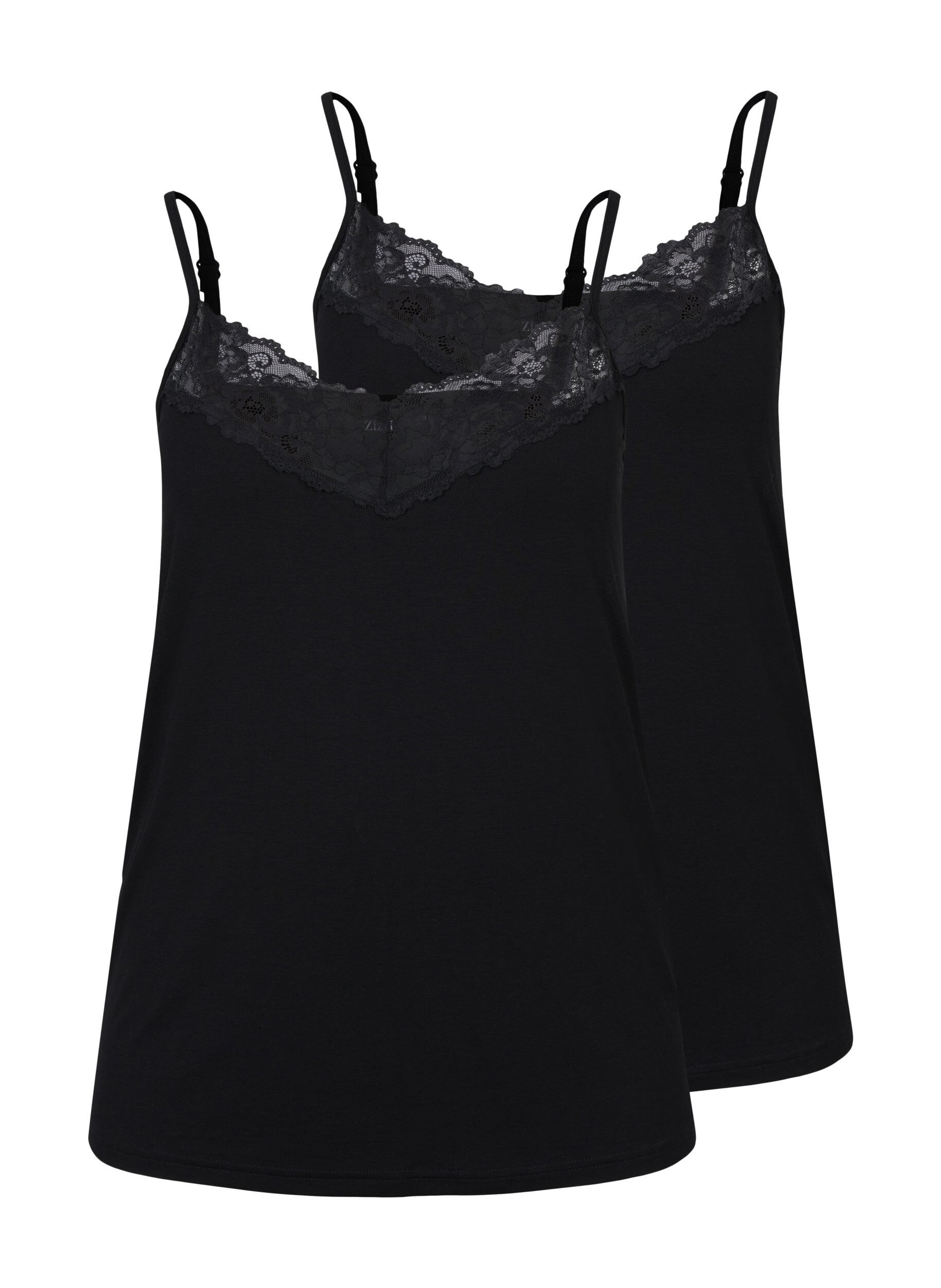 Zizzi Top 2-pack en viscose avec d&eacute;tails en dentelle, Noir, Packshot image number 0