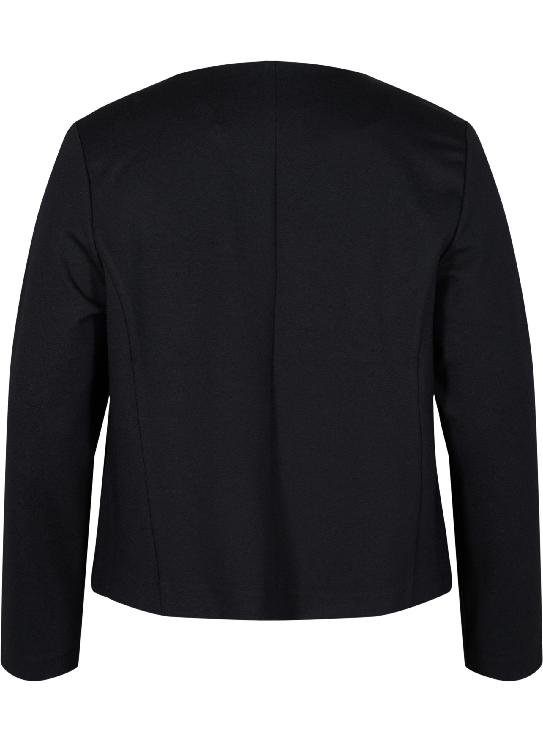Zizzi Blazer court ouvert de couleur unie, Black, Packshot image number 1
