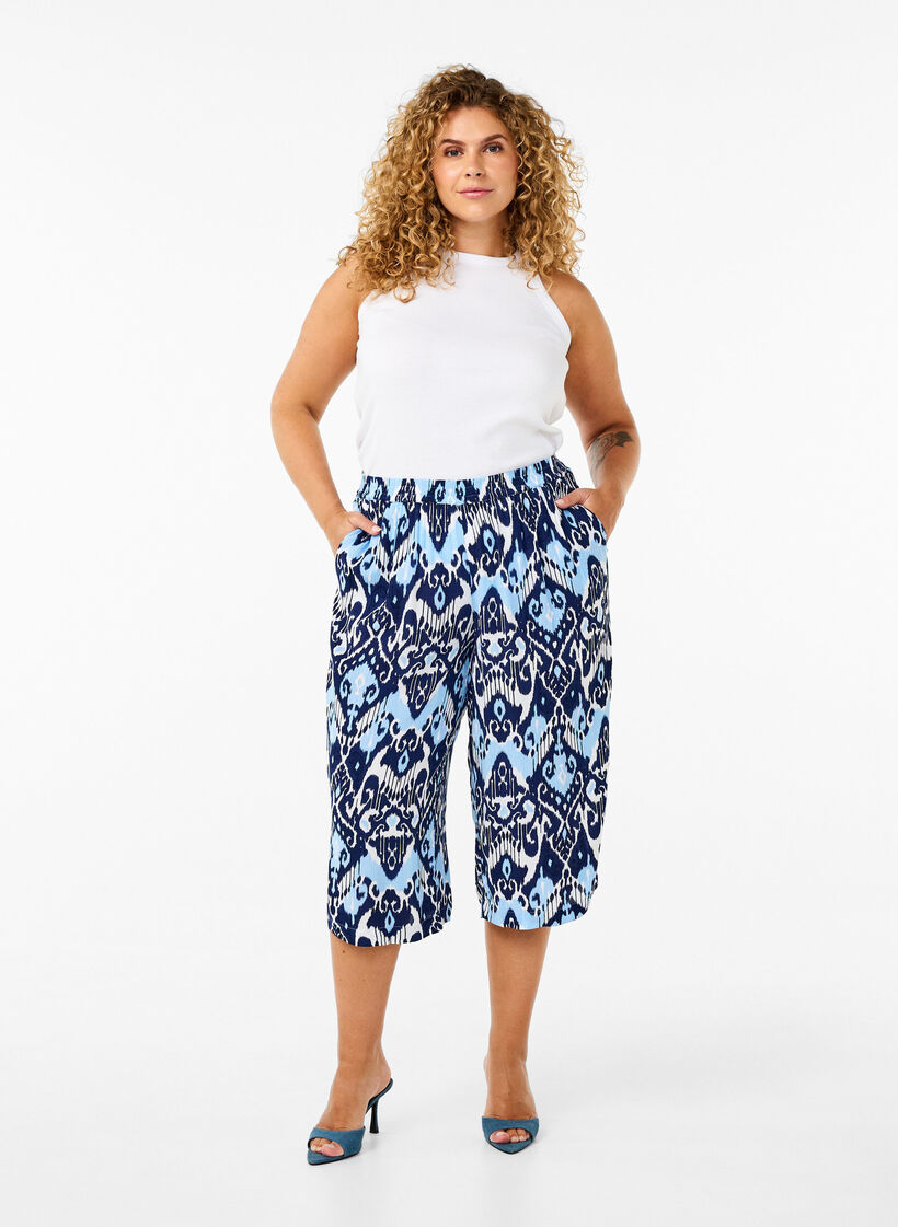 Pantalon culotte en viscose avec imprimé, Blue Ethnic AOP, Model image number 3