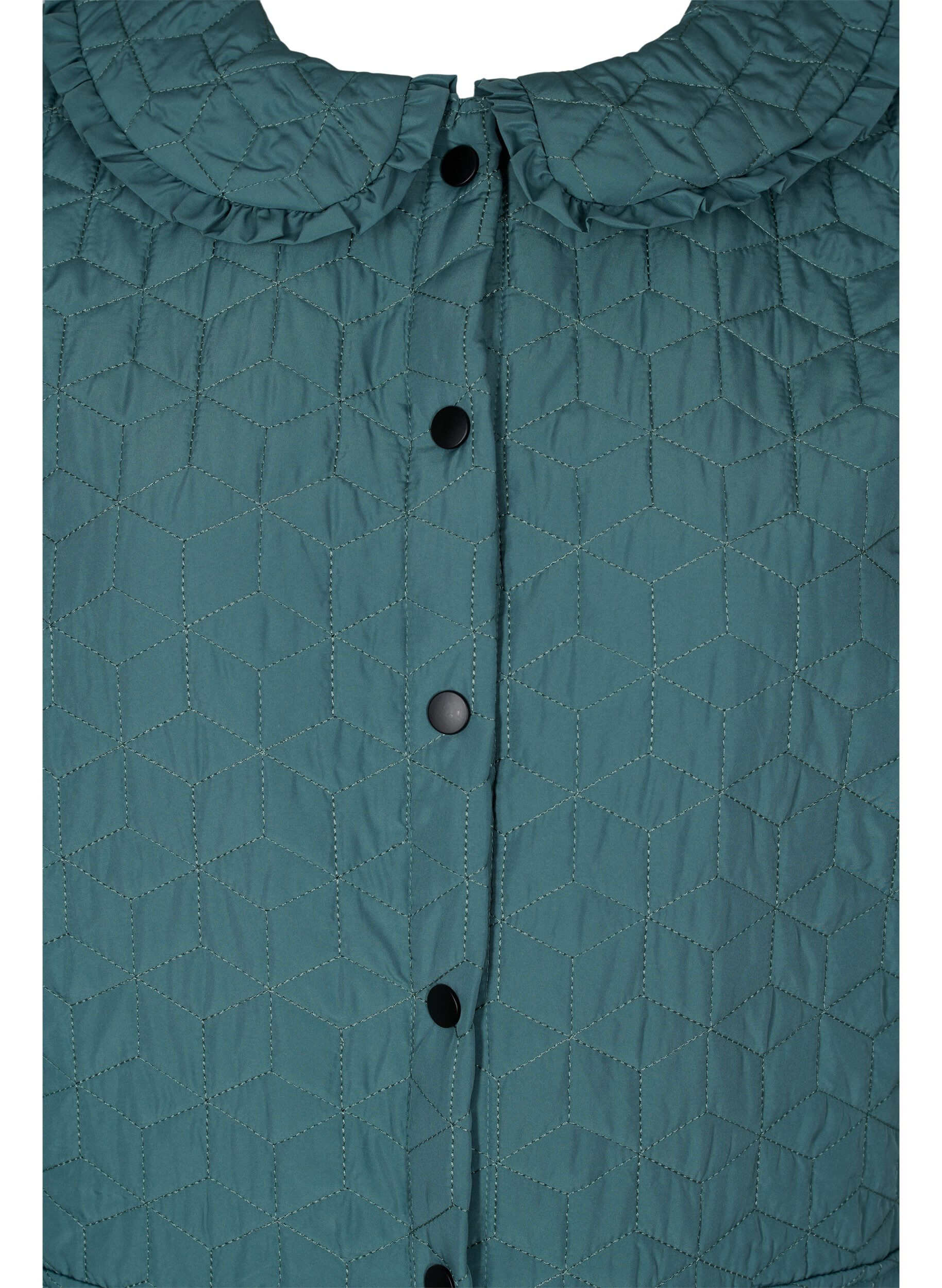 Zizzi Gilet long matelass&eacute; avec col et volants, Sagebrush Green, Packshot image number 2