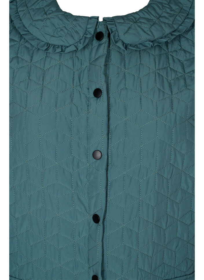 Gilet long matelassé avec col et volants, Sagebrush Green, Packshot image number 2