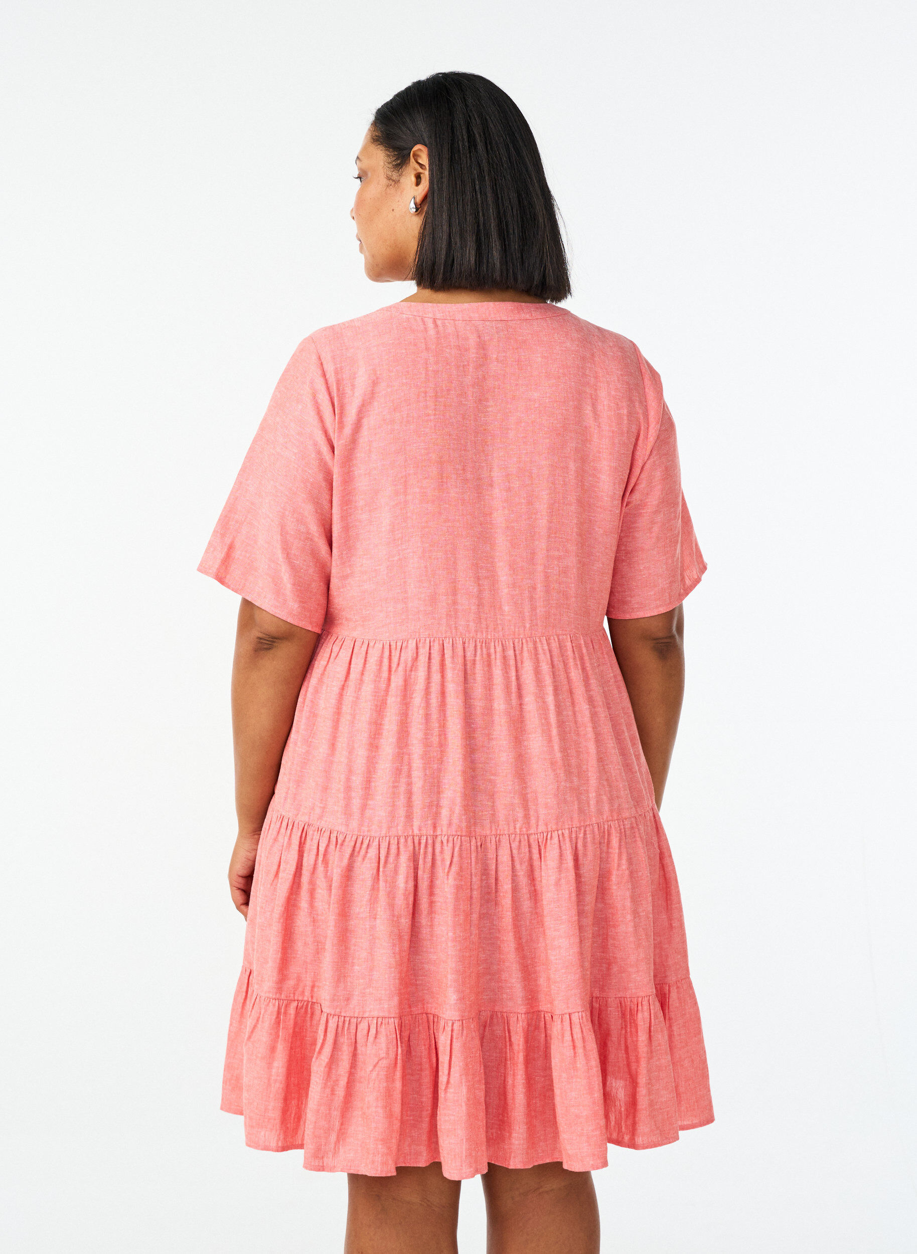 Zizzi Robe A-line longueur genou en lin et viscose, Corail, Model image number 2