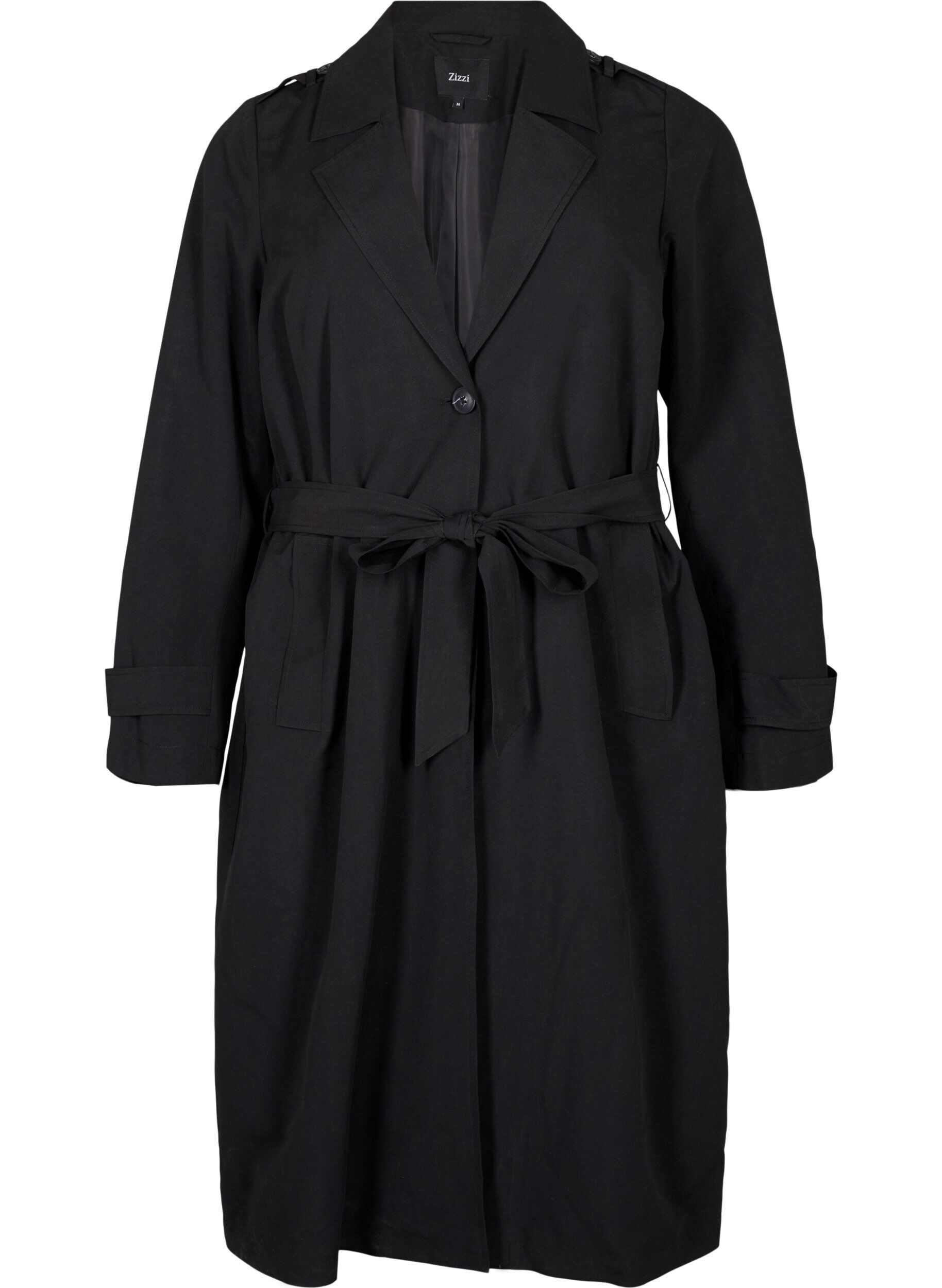 Zizzi Trench-coat long avec ceinture, Black, Packshot image number 0