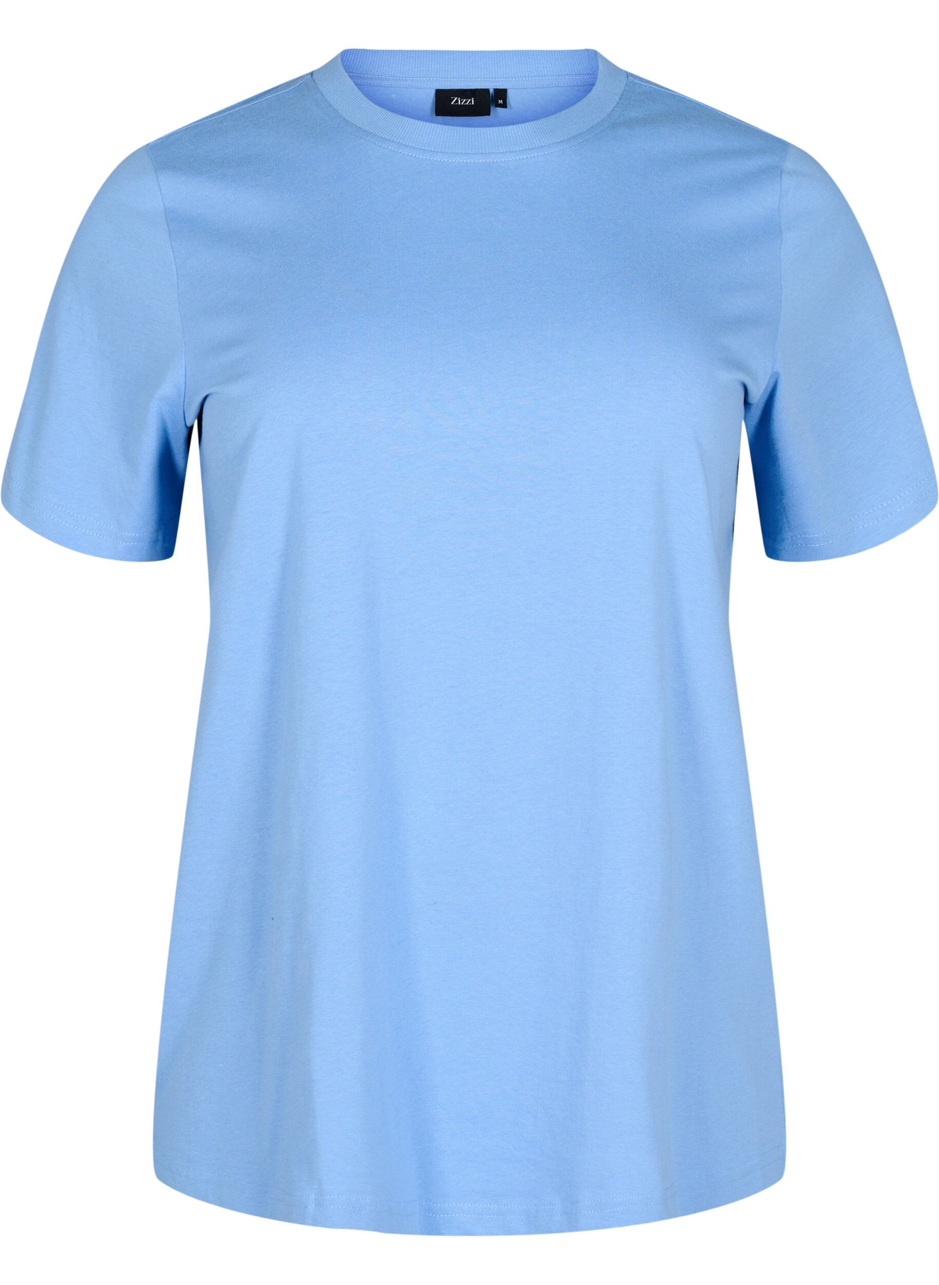 Zizzi T-shirt basique en coton &agrave; col rond, Bleu Clair, Packshot image number 0