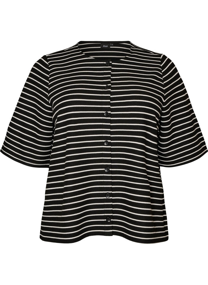 Blouse c&ocirc;tel&eacute;e &agrave; fermeture boutonn&eacute;e, Noir, Packshot image number 0