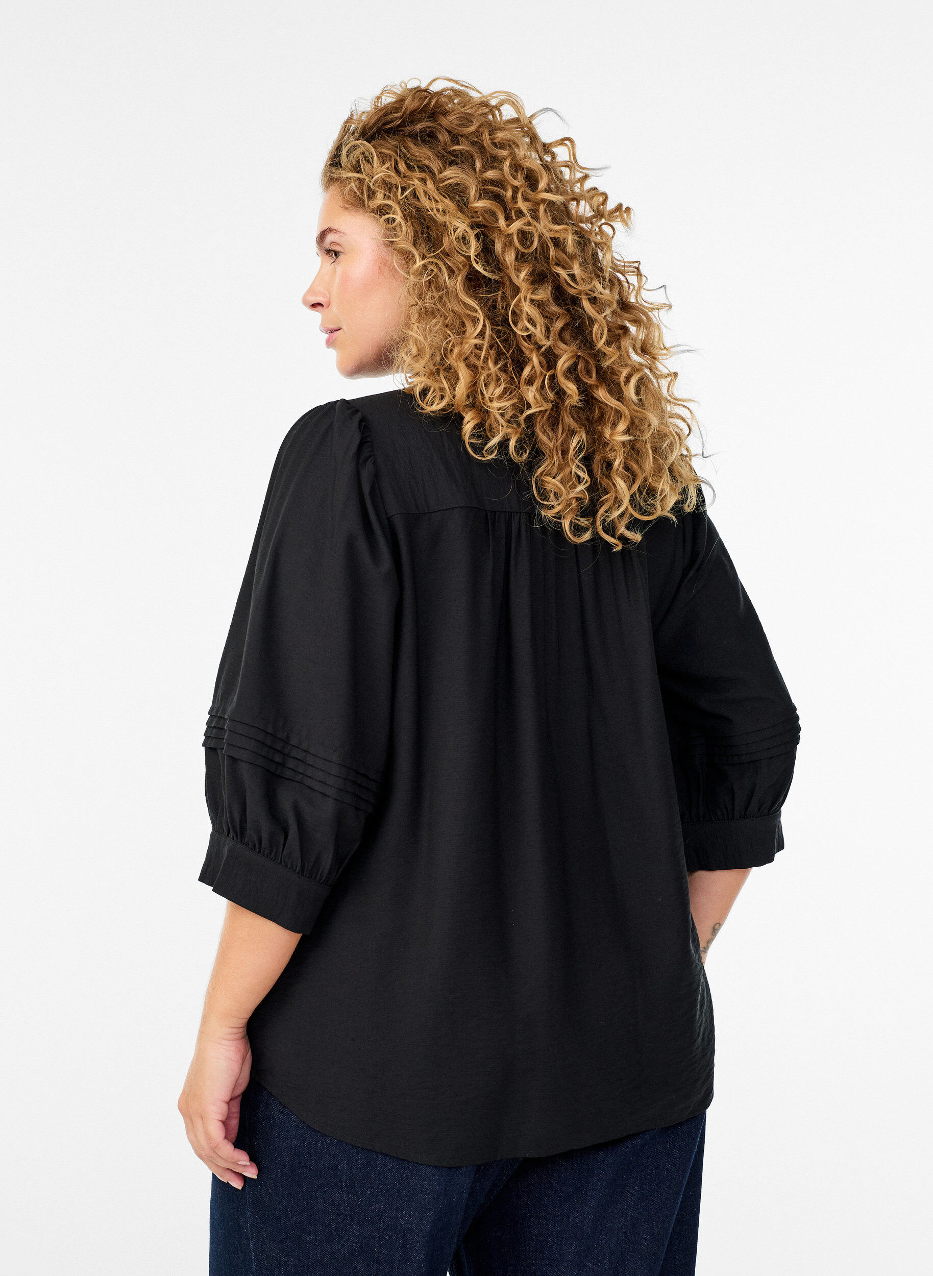 Zizzi Blouse avec manches 3/4 et plis d&eacute;coratifs, Noir, Model image number 2