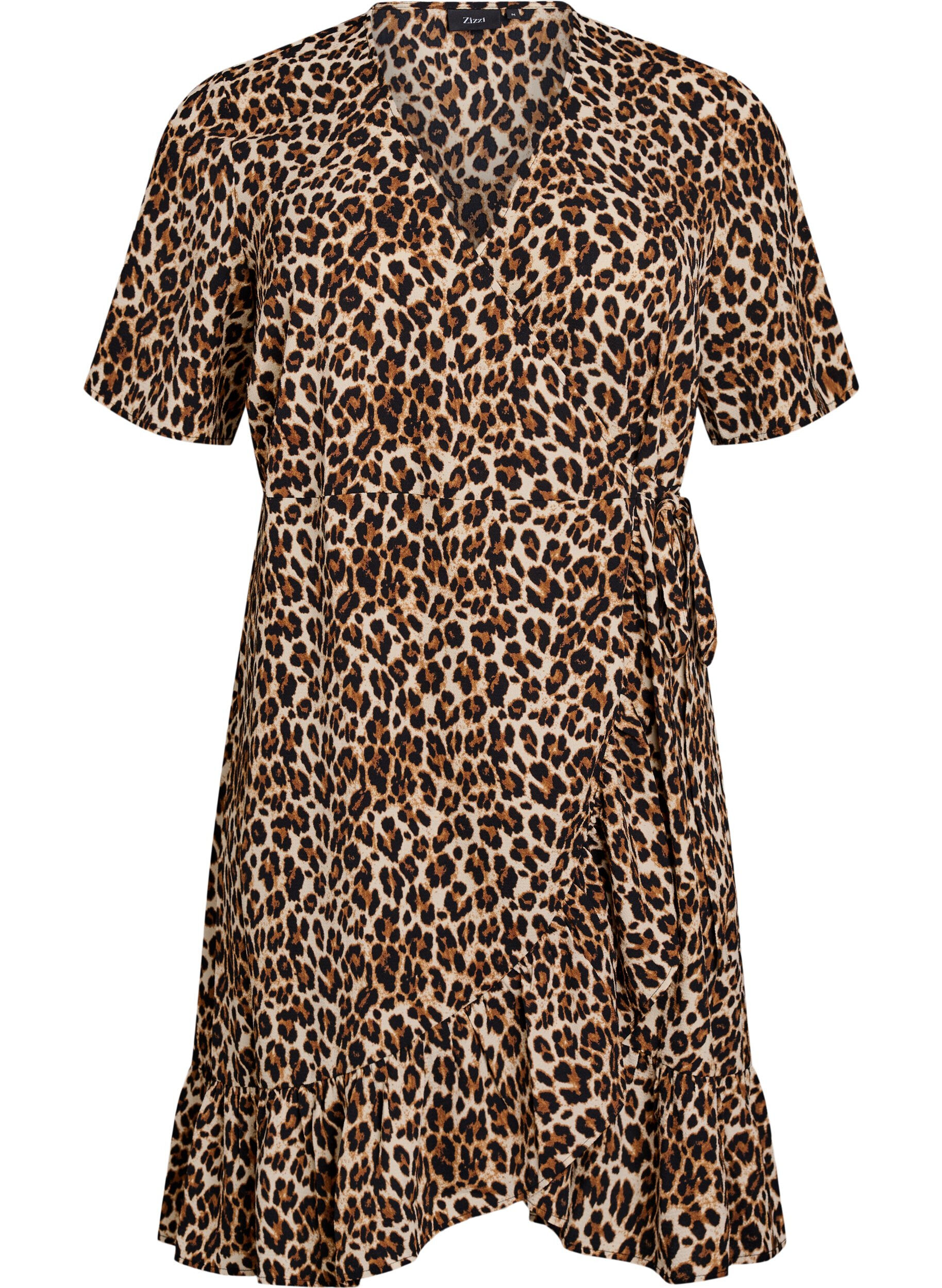 Zizzi Robe portefeuille imprim&eacute;e &agrave; manches courtes, Marron, Packshot image number 0