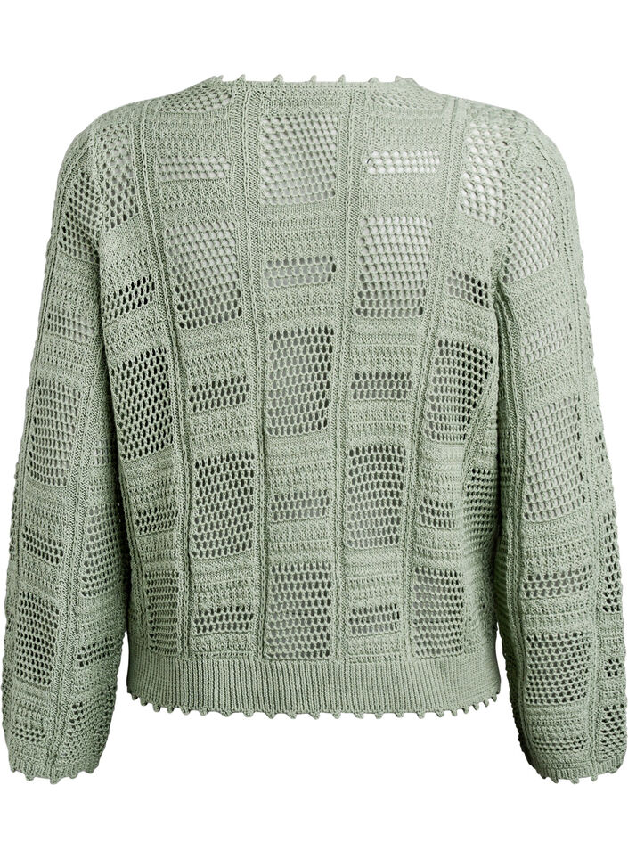Cardigan en maille avec liens et motifs ajourés, Vert clair, Packshot image number 1