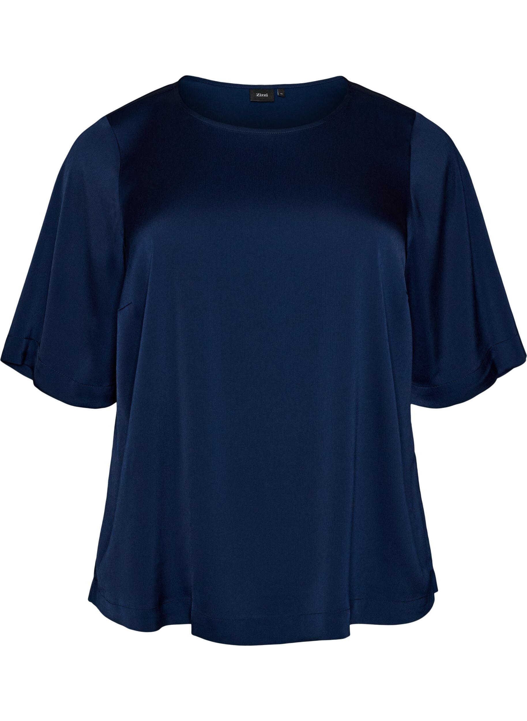 ZizziBlouse en satin &agrave; manches au coude, Bleu, Packshot image number 0