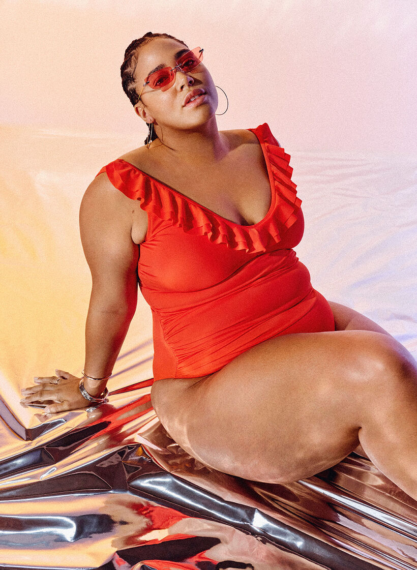 Maillot de bain avec volants et inserts amovibles, Orange, Image image number 1