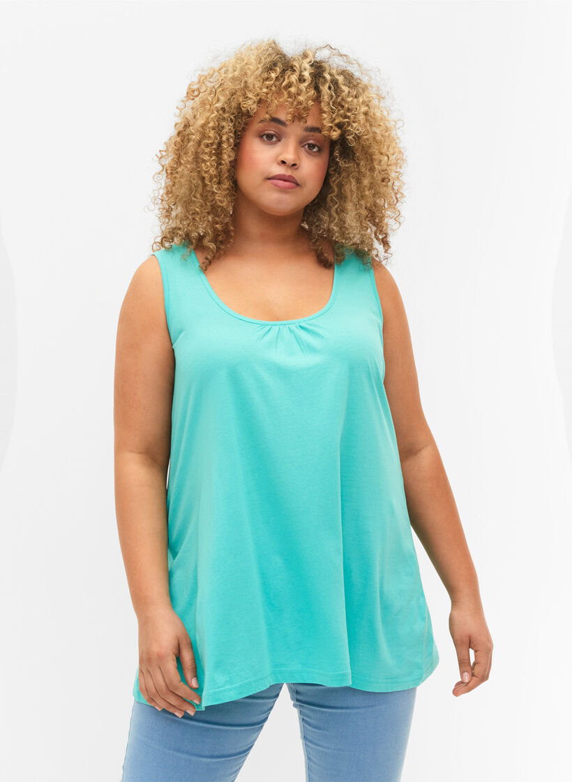 Top avec forme en A et col rond, Turquoise, Model image number 0