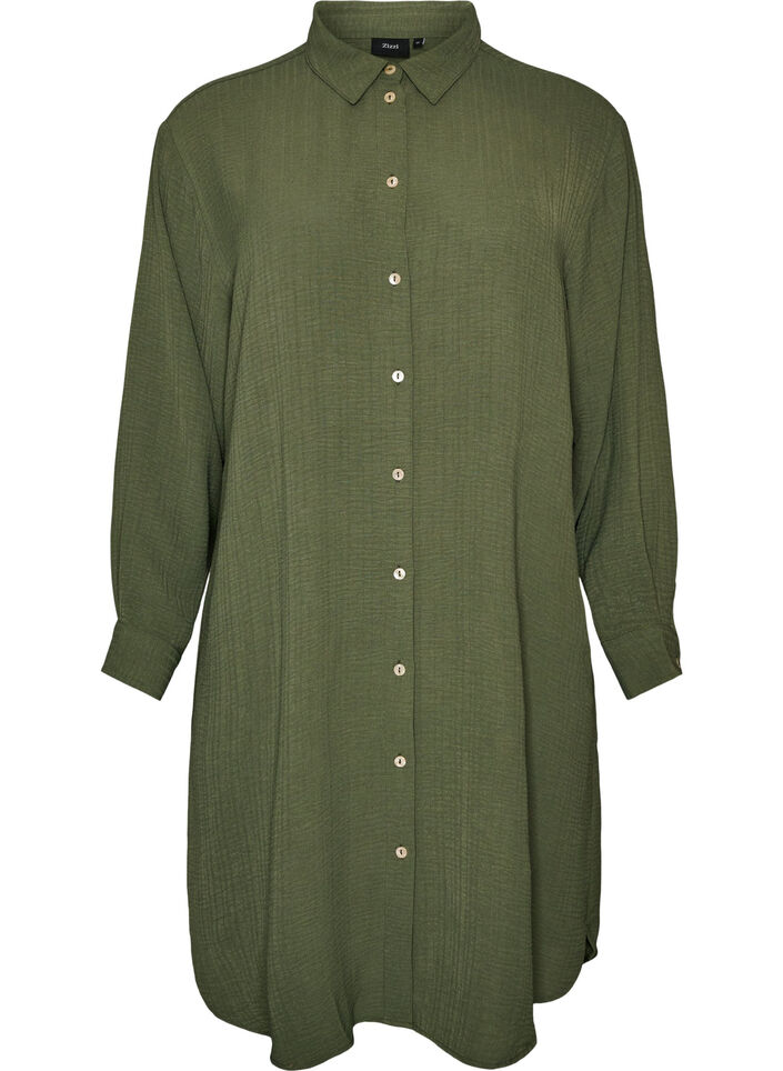 Chemise longue avec une texture l&eacute;g&egrave;re, Vert, Packshot image number 0