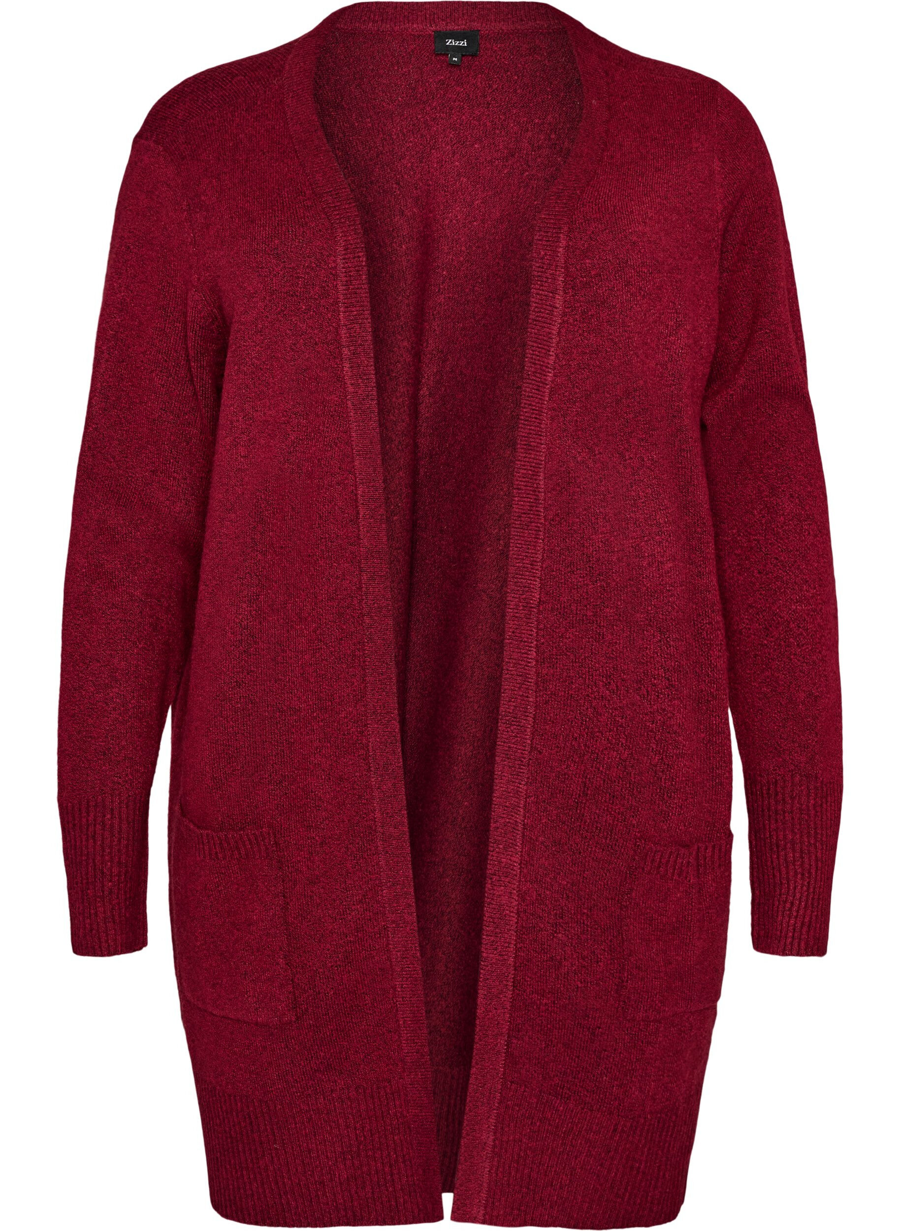 ZizziCardigan en tricot c&ocirc;tel&eacute; avec poches, Bordeaux, Packshot image number 0