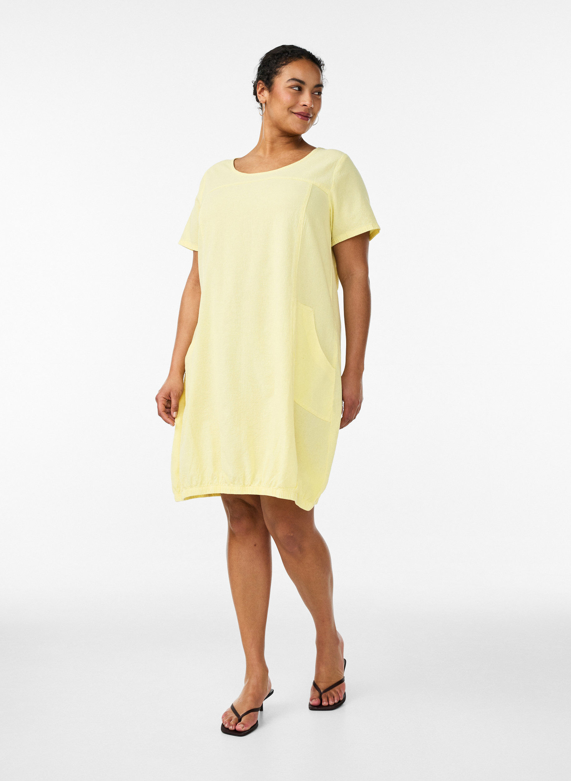 ZizziRobe en coton &agrave; manches courtes, Jaune clair, Model image number 1