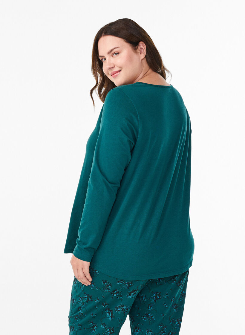 Haut de nuit en coton avec imprim&eacute; sur le devant, Turquoise, Model image number 2