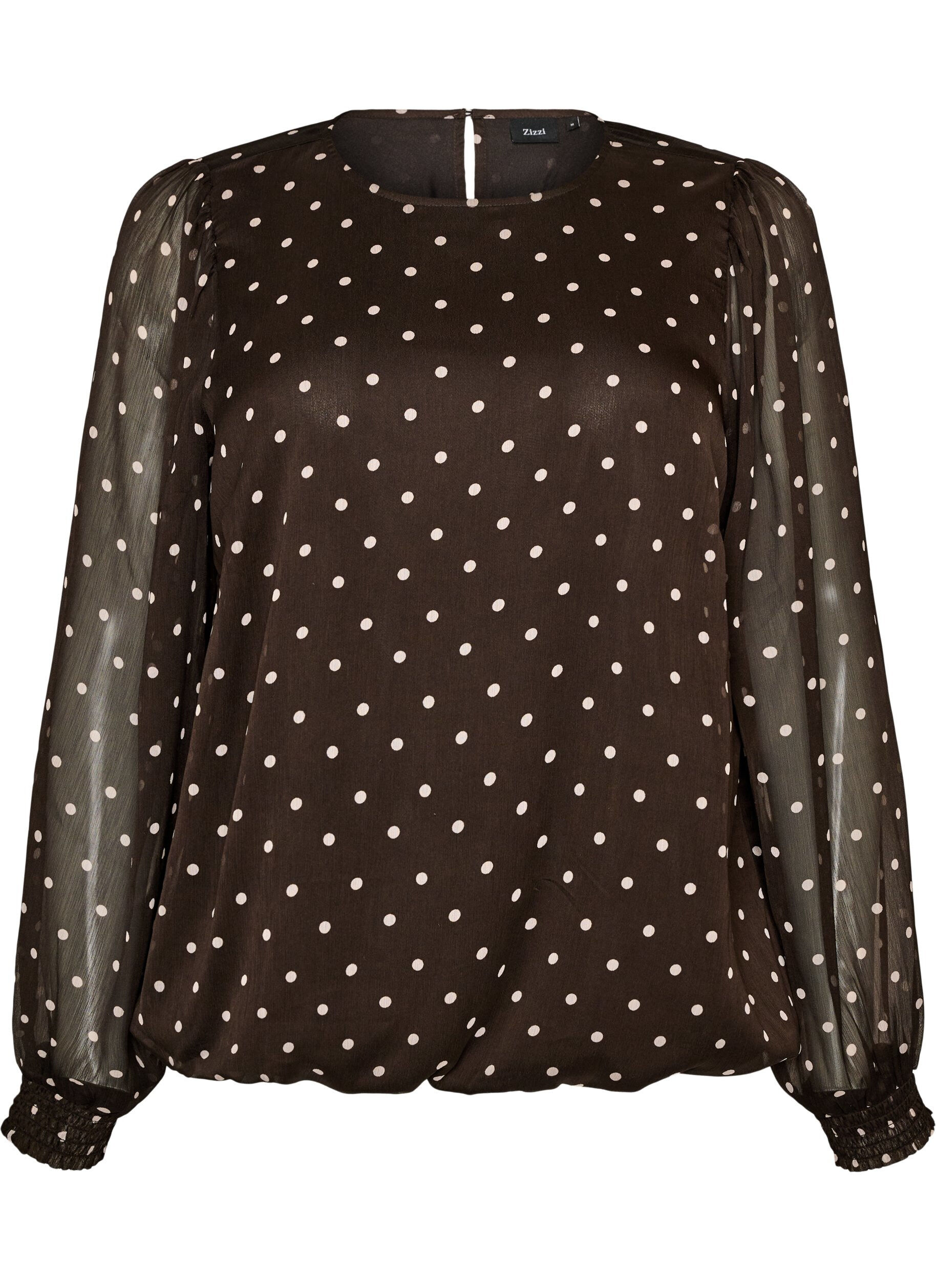 ZizziBlouse en mousseline &agrave; pois avec manches transparentes, Marron, Packshot image number 0