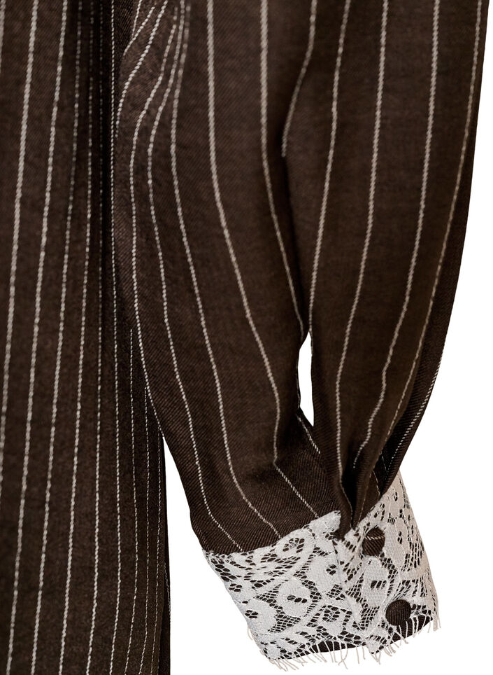 Robe mi-longue avec de fines rayures et des finitions en dentelle, Marron, Packshot image number 3