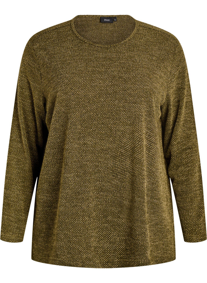 Blouse &agrave; manches longues avec texture, Vert, Packshot image number 0