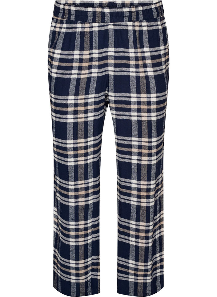 Bas de pyjama &agrave; carreaux en coton, Bleu, Packshot image number 0