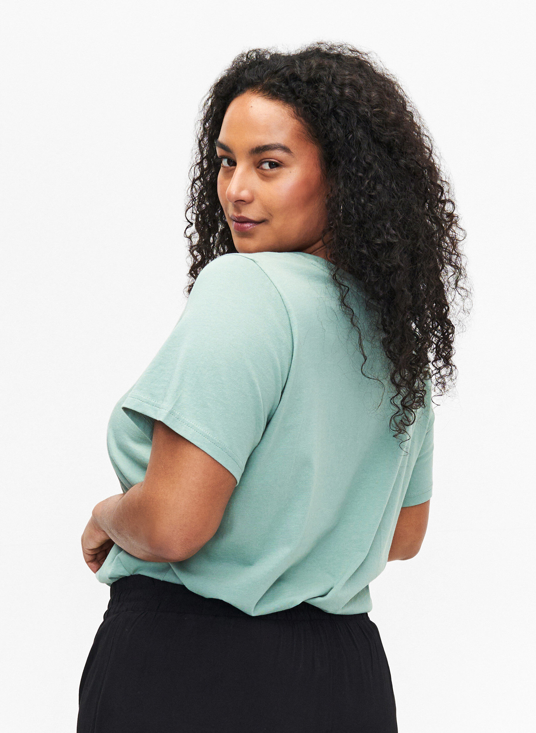 Zizzi T-shirt en coton avec motif, Ch. Green w. Face, Model image number 1