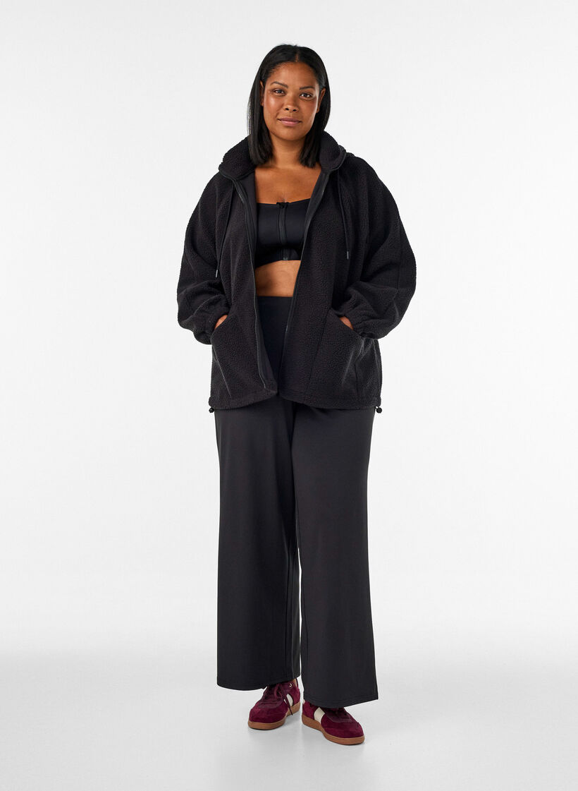 Veste teddy &agrave; capuche zipp&eacute;e, Noir, Model image number 1