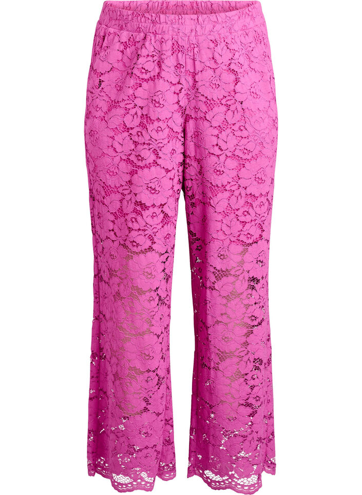 Pantalon taille haute en dentelle et avec des poches, Rose, Packshot image number 0