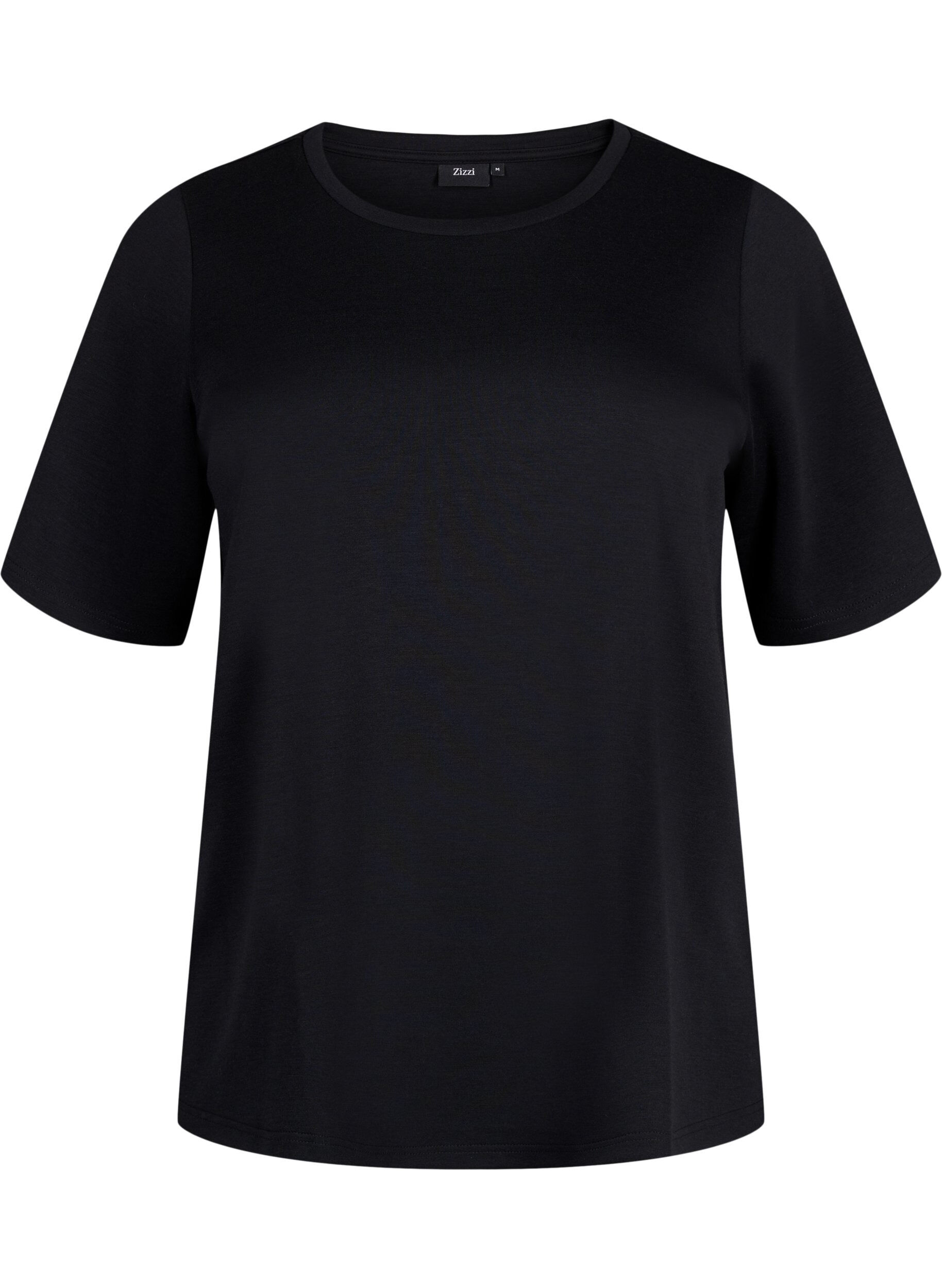 ZizziT-shirt en modal m&eacute;lang&eacute;, Noir, Packshot image number 0
